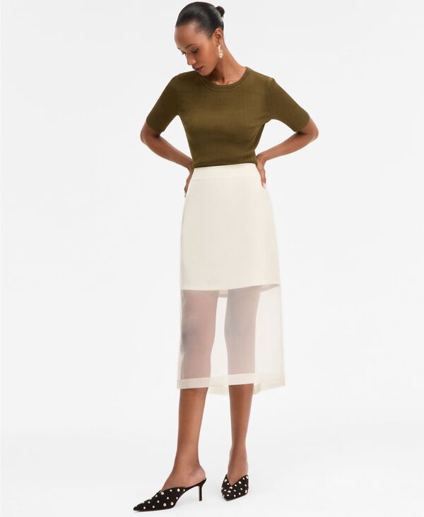 アイ.エヌ.シー インターナショナル コンセプト レディース ボトムス スカート ミディ シアー I.N.C. International Concepts Women's Sheer-Hem Midi Skirt Pure Ivory アイボリー
