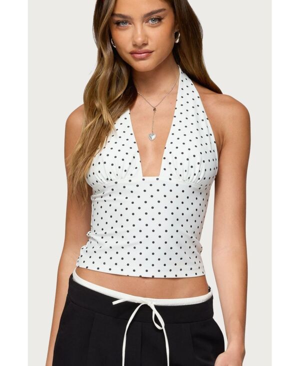 アディクテッド レディース トップス シャツ ドット柄 ドット ホルター Edikted Womens Blaire Polka Dot Halter Top White-and-black ホワイト｜ReVida 店 9,216円