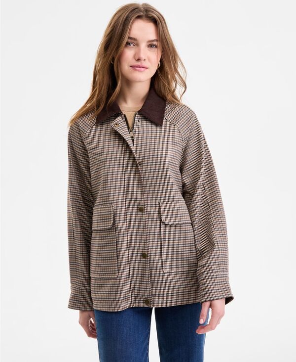 ビーシービージーマックスアズリア レディース アウター ジャケット・ブルゾン コーデュロイ ジャケット BCBGMAXAZRIA Women's Corduroy-Collar Barn Jacket Menswear Check チェック