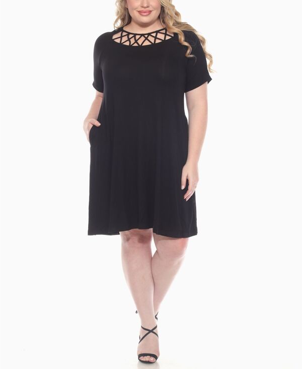 ホワイトマーク レディース トップス ワンピース A ライン プラスサイズ White Mark Plus Size Short Sleeve Crisscross Neck A-Line Dress Black ブラック 14,045円