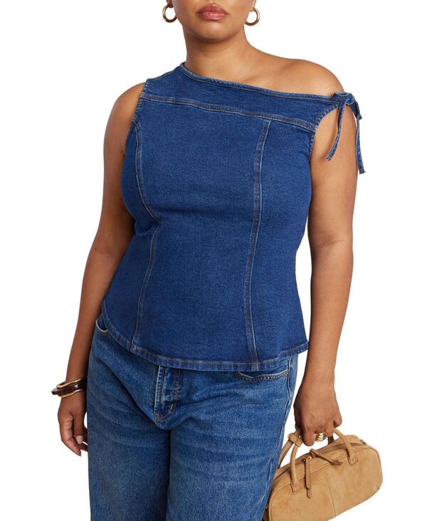 エロクイ レディース トップス シャツ デニム ELOQUII Women's Asym Denim Top Medium wash デニム