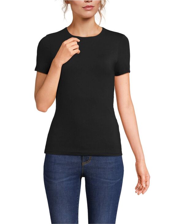 ランズエンド レディース トップス シャツ クルーネック ニット Lands' End Women's Short Sleeve Tugless Double Layer Crew Neck Knit Top Black ブラック|ReVida 店