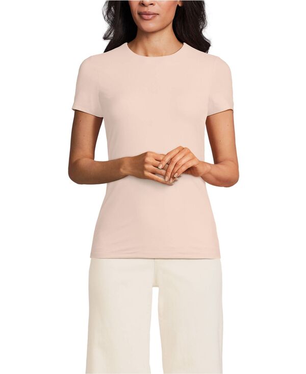 ランズエンド レディース トップス シャツ クルーネック ニット Lands' End Women's Short Sleeve Tugless Double Layer Crew Neck Knit Top Pink opal ピンク