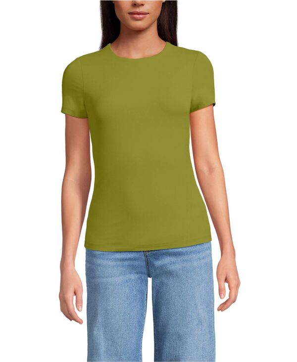 ランズエンド レディース トップス シャツ クルーネック ニット Lands' End Women's Short Sleeve Tugless Double Layer Crew Neck Knit Top Vintage lime green ライム