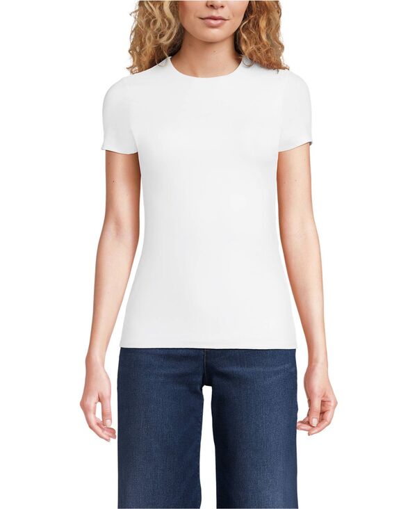 ランズエンド レディース トップス シャツ クルーネック ニット Lands' End Women's Short Sleeve Tugless Double Layer Crew Neck Knit Top White ホワイト|ReVida 店