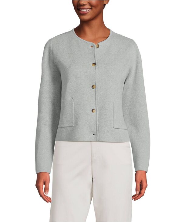 ランズエンド レディース アウター ジャケット・ブルゾン プチ セーター コットン ブレザー Lands' End Women's Petite Fine Gauge Cotton Milano Blazer Sweater Gray heather グレー|ReVida 店