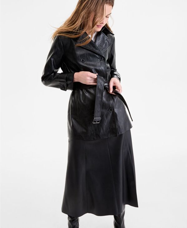 ビーシービージーマックスアズリア レディース アウター ジャケット・ブルゾン コート レザー BCBGMAXAZRIA Women's Double-Breasted Faux-Leather Belted Trench Coat P/XXS-XXL Black ブラック 33,670円
