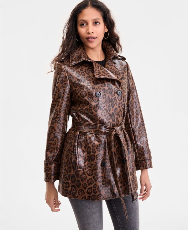 ビーシービージーマックスアズリア レディース アウター ジャケット・ブルゾン コート レザー BCBGMAXAZRIA Women's Double-Breasted Faux-Leather Belted Trench Coat P/XXS-XXL Leopard アニマル 29,770円