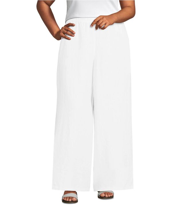 ランズエンド レディース ボトムス カジュアルパンツ プラスサイズ パンツ リネン Lands' End Women's Plus Size Linen High Rise Palazzo Pants - Set Bottom White ホワイト