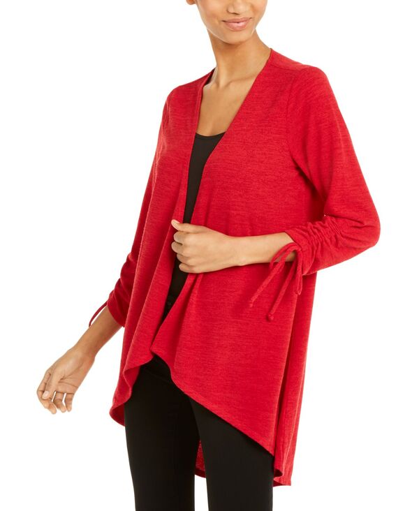 ニューヨーク州寄せあわせ レディース アウター 編み物・プルオーバー ジレー NY Collection Open-Front Drawstring-Cuff Cardigan Jester Red 赤いこと トップス-セーター