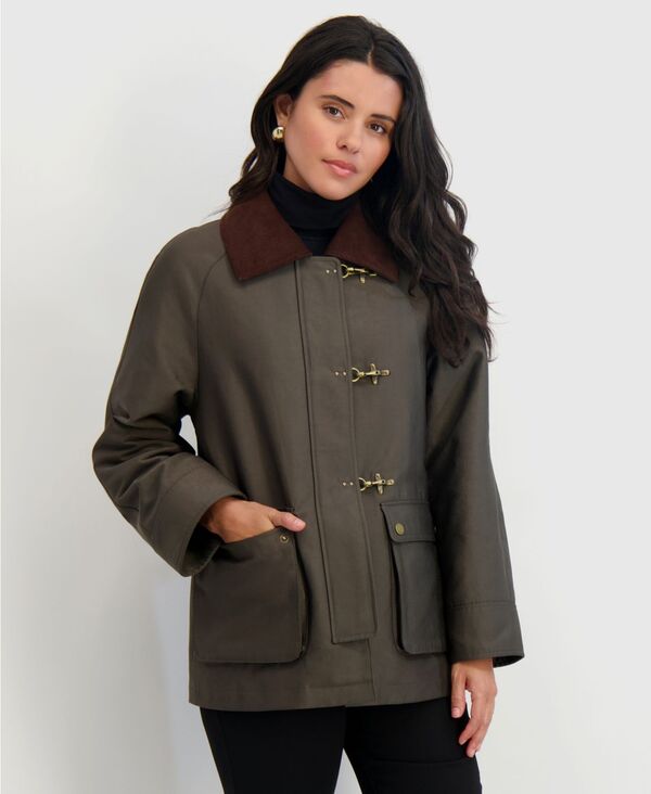 タハリ レディース アウター ジャケット・ブルゾン ジャケット Tahari Women's Collared Canvas Barn Jacket Olive オリーブ