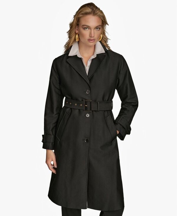 ダナ キャラン ニューヨーク レディース アウター ジャケット・ブルゾン コート Donna Karan New York Women's Single-Breasted Belted Trench Coat Black ブラック