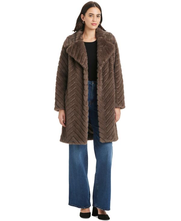 ジョーンズニューヨーク レディース アウター ジャケット・ブルゾン コート Jones New York Women's Chevron Textured Faux-Fur Coat Deep Taupe トープ｜ReVida 店