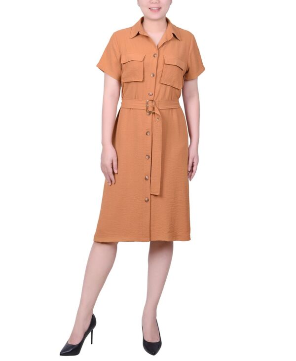 ニューヨークコレクション レディース トップス ワンピース シャツワンピース プチ シャツ NY Collection Petite Short Sleeve Belted Shirtdress Meerkat