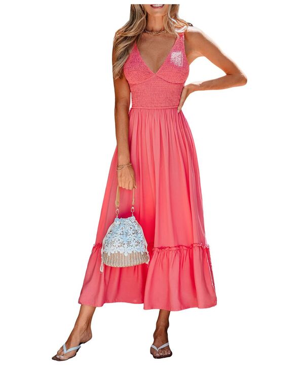 カップシー レディース トップス ワンピース マキシ Cupshe Women's Summer Flame Coral Maxi Beach Dress Pink ピンク|ReVida 店