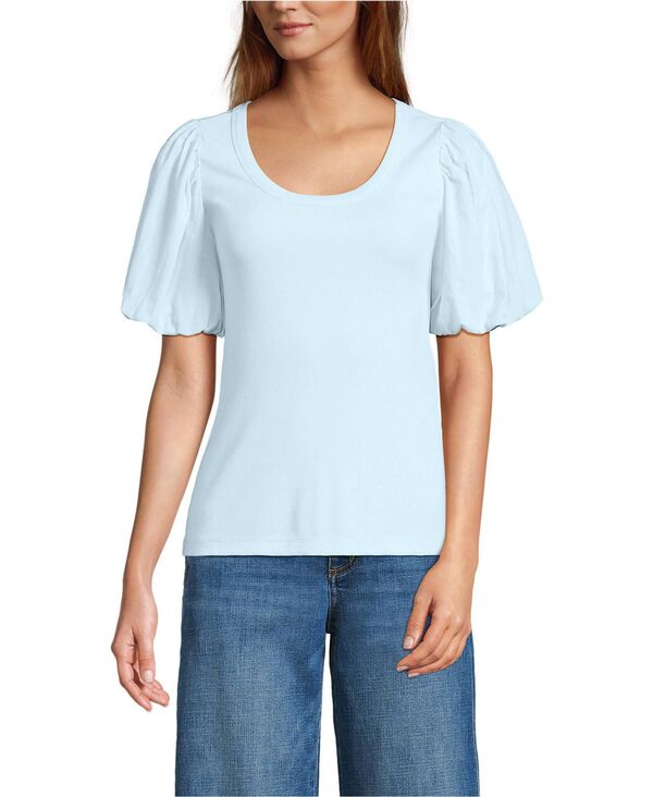 ランズエンド レディース トップス シャツ Lands' End Women's Drapey Rib Puff Sleeve Scoop Neck Top Soft ice blue ブルー