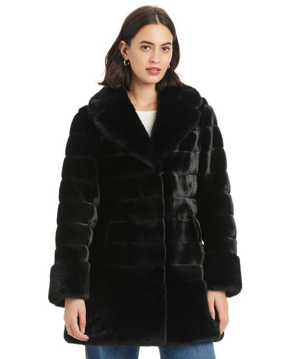 ジョーンズニューヨーク レディース アウター ジャケット・ブルゾン コート Jones New York Women's Faux-Fur Notched-Collar Coat P/XXS-XXL Black ブラック
