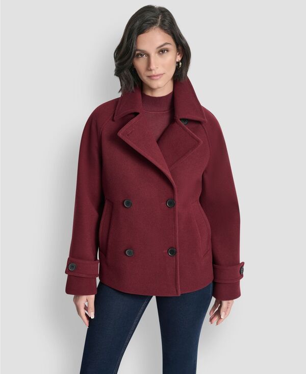 ダナ キャラン ニューヨーク レディース アウター ジャケット・ブルゾン コート DKNY Women's Short Double Breasted Collared Coat P/XS-XXL Bordeaux