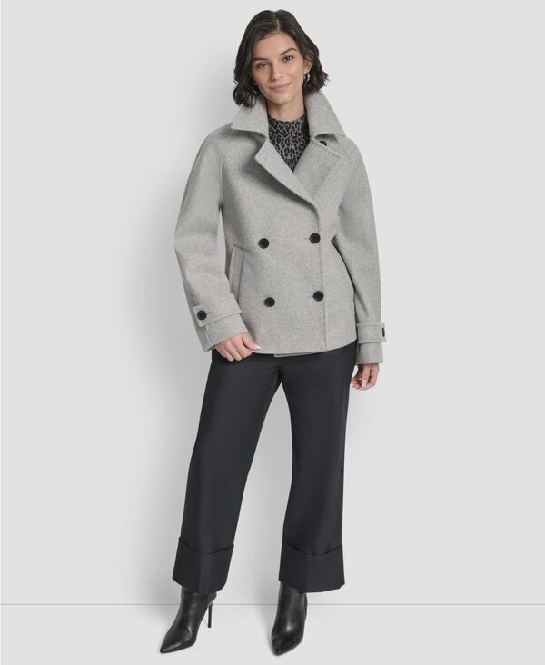 ダナ キャラン ニューヨーク レディース アウター ジャケット・ブルゾン コート DKNY Women's Short Double Breasted Collared Coat P/XS-XXL Light Grey Melange グレー