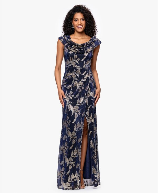 ベッツィアンドアダム レディース トップス ワンピース Betsy & Adam Women'sLong Foil Crinkle Cowl Neck Dress Navy/gold ネイビー
