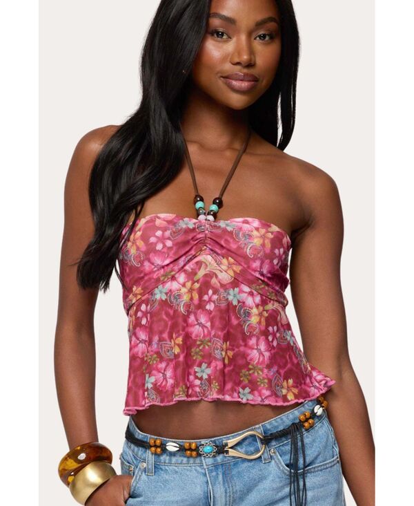 アディクテッド レディース トップス シャツ カットアウト フラワー柄 フラワー ホルター Edikted Women's Solana Floral Cut Out Halter Top Pink ピンク|ReVida 店