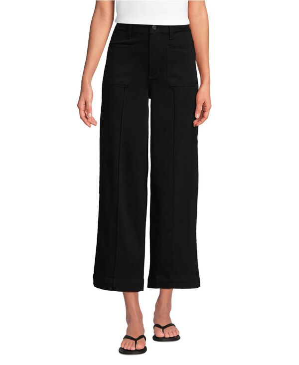 ランズエンド レディース ボトムス デニムパンツ ワイドレッグ プチ デニム ジーンズ Lands' End Women's Petite Denim High Rise Patch Pocket Extra Wide Leg Crop Jeans Black ブラック|ReVida 店