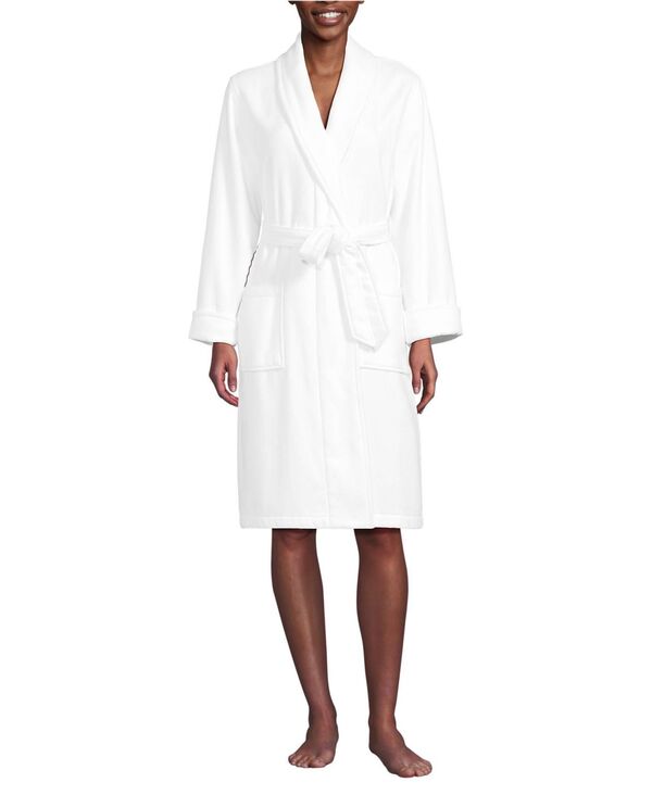 ランズエンド レディース アンダーウェア ナイトウェア ひざ丈 プチ パイル コットン Lands' End Women's Petite Cotton Terry Knee Length Spa Bath Robe White ホワイト