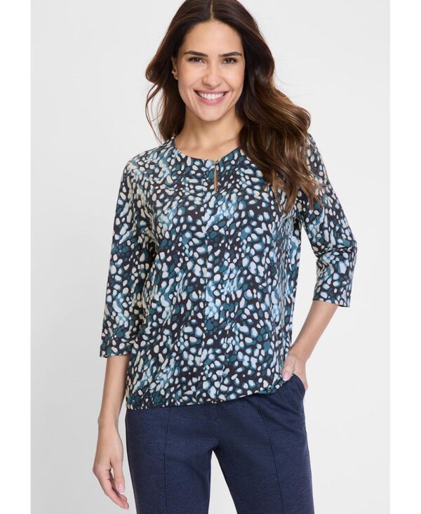 オルセン レディース トップス シャツ アニマル柄 プリント Tシャツ Olsen Modern Animal Print T-Shirt Ink blue ブルー｜ReVida 店