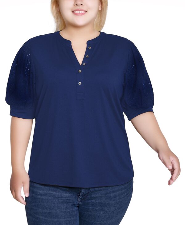 ニューヨークコレクション レディース トップス シャツ プラスサイズ NY Collection Plus Size Puff Elbow Sleeve Top Navy ネイビー