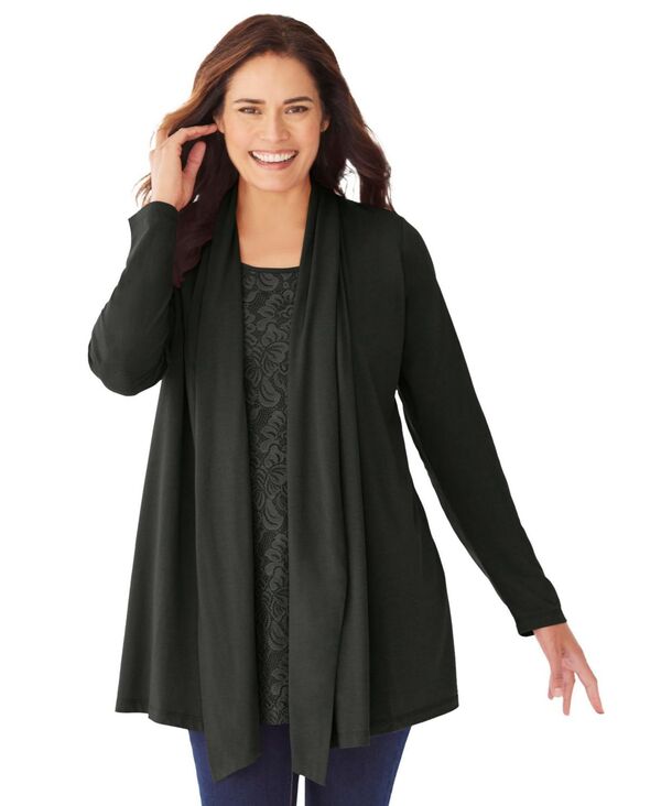 ウーマン ウィズイン レディース トップス シャツ プラスサイズ カーディガン レース Woman Within Plus Size Within 2-Fer Cardigan & Attached Lace Tunic Black ブラック