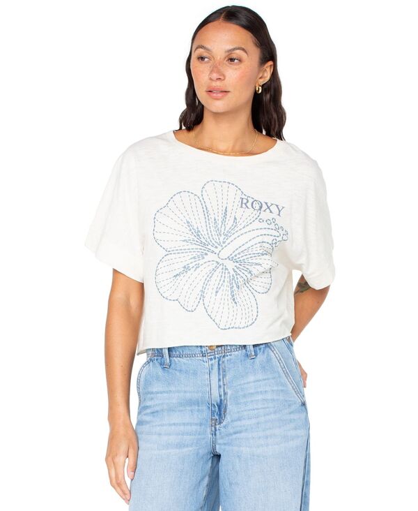 ロキシー レディース トップス シャツ Tシャツ コットン クロップド Roxy Juniors' Stitched Bloom Cropped Cotton T-Shirt Egret