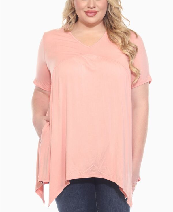 ホワイトマーク レディース トップス シャツ プラスサイズ ニット White Mark Plus Size Short Sleeve Shirred Front Knit Top Rose