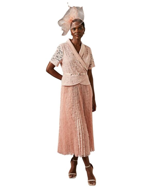 コースト レディース トップス ワンピース ミディワンピース プリーツ ミディ レース ジャケット Coast Women's Lace 2 In 1 Jacket Pleated Midi Dress Blush ブラッシュ