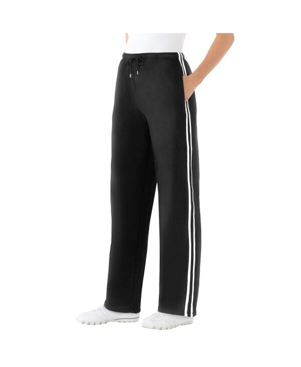 ウーマン ウィズイン レディース ボトムス カジュアルパンツ プラスサイズ フリース Woman Within Plus Size Better Fleece Side Stripe Sweatpant Black white ホワイト