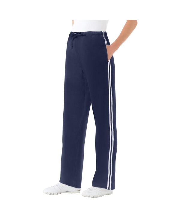 ウーマン ウィズイン レディース ボトムス カジュアルパンツ プラスサイズ フリース Woman Within Plus Size Better Fleece Side Stripe Sweatpant Navy white ホワイト
