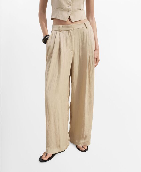 マンゴ レディース ボトムス カジュアルパンツ パンツ MANGO Women's Straight Mid-Rise Suit Pants Beige ベージュ