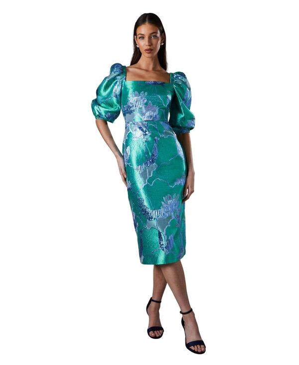 コースト レディース トップス ワンピース Coast Bubble Sleeve Jacquard Dress Green グリーン
