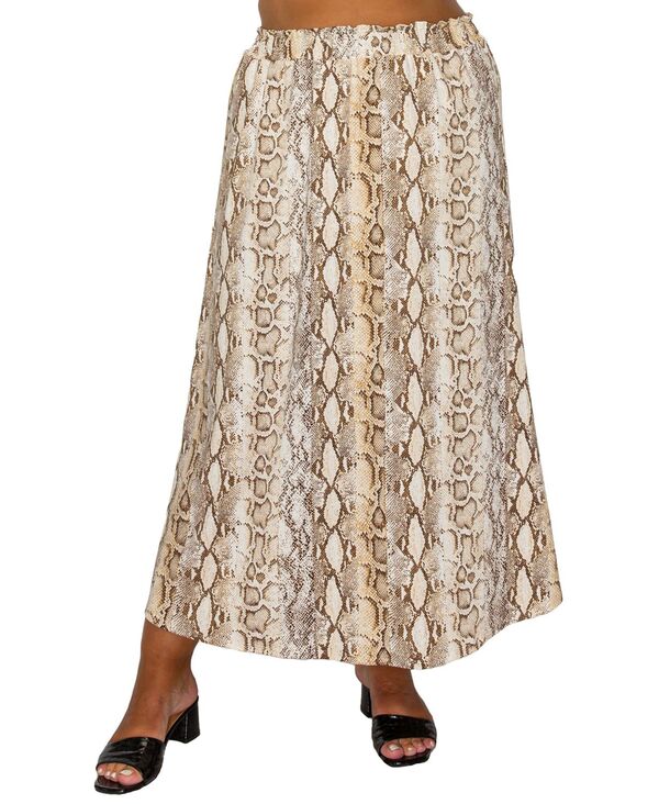 コイン 1804 レディース ボトムス スカート プラスサイズ マキシ COIN 1804 Plus Size Python Elastic Waist Maxi Skirt Off White/Camel オフホワイト