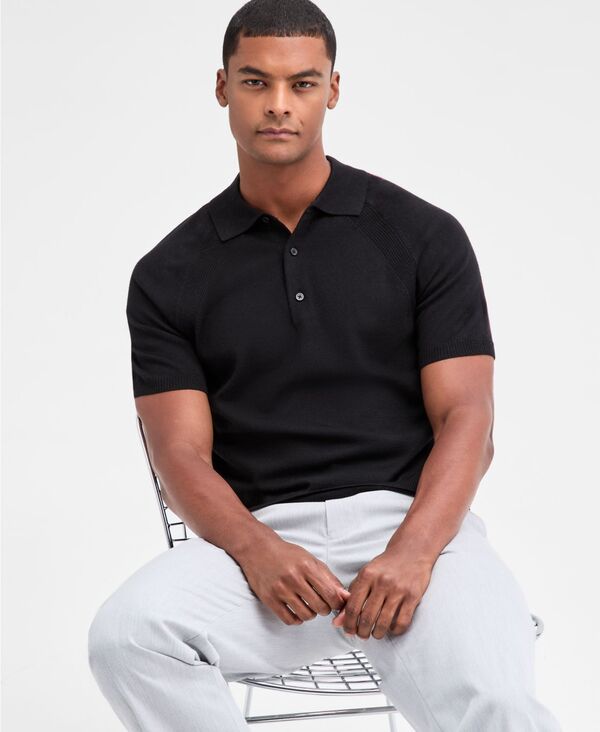 アルファニ メンズ アウター ニット・セーター ポロシャツ セーター Alfani Men\'s Short Sleeve Textured Polo Sweater Deep Black ブラック
