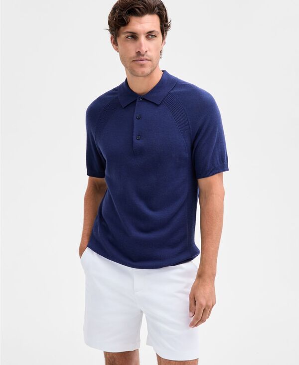 アルファニ メンズ アウター ニット・セーター ポロシャツ セーター Alfani Men\'s Short Sleeve Textured Polo Sweater Medieval Blue ブルー