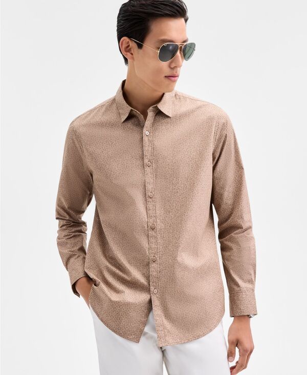 アルファニ メンズ トップス シャツ Alfani Men's Long Sleeve Basket-Weave Button-Front Shirt Brown Rice ブラウン