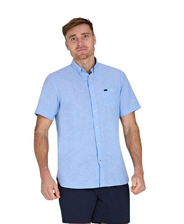 ライジングブル メンズ トップス シャツ トール リネン Raging Bull Big & Tall Short Sleeve Linen Shirt Sky blue ブルー