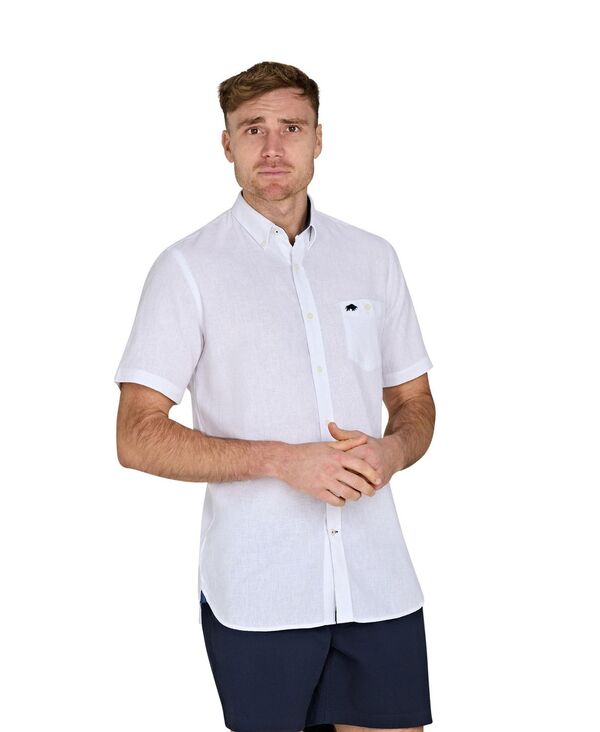 ライジングブル メンズ トップス シャツ トール リネン Raging Bull Big & Tall Short Sleeve Linen Shirt White ホワイト