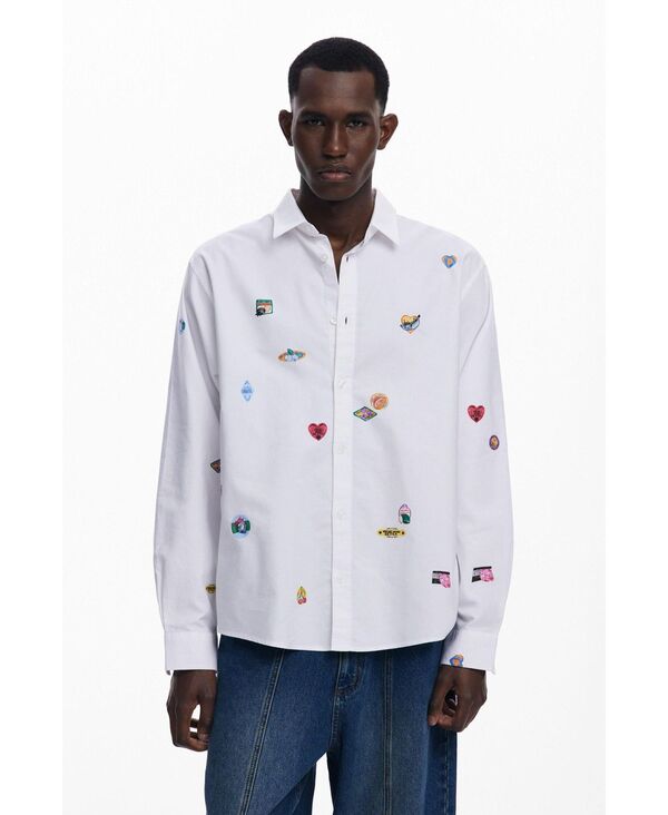デジグアル メンズ トップス シャツ 長袖 Desigual Men's Long-sleeve shirt with drawings White ホワイト