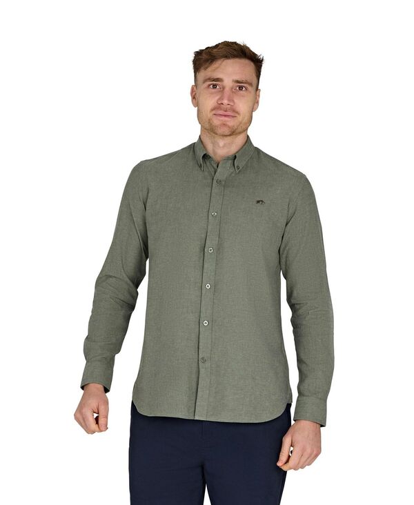 ライジングブル メンズ トップス シャツ リネン Raging Bull Men's Long Sleeve Linen Shirt Olive オリーブ