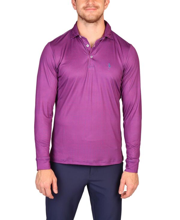 テーラーバード メンズ トップス ポロシャツ ミニ 長袖 Tailorbyrd Men's Gameplay Long-Sleeve Perfomance Polo - Mini Houndstooth Berry|ReVida 店
