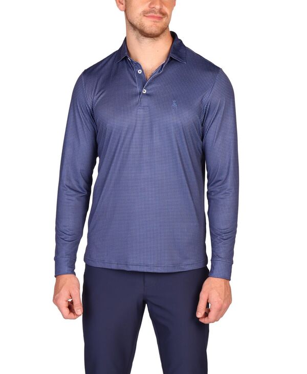 テーラーバード メンズ トップス ポロシャツ ミニ 長袖 Tailorbyrd Men's Gameplay Long-Sleeve Perfomance Polo - Mini Houndstooth Cobalt blue ブルー｜ReVida 店