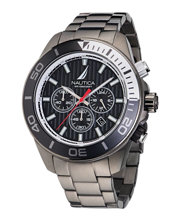 ナウティカ メンズ アクセサリー 腕時計 Tシャツ Nautica Men's Chronograph Silver-Tone Stainless Steel Watch 48mm Silver-Tone シルバー
