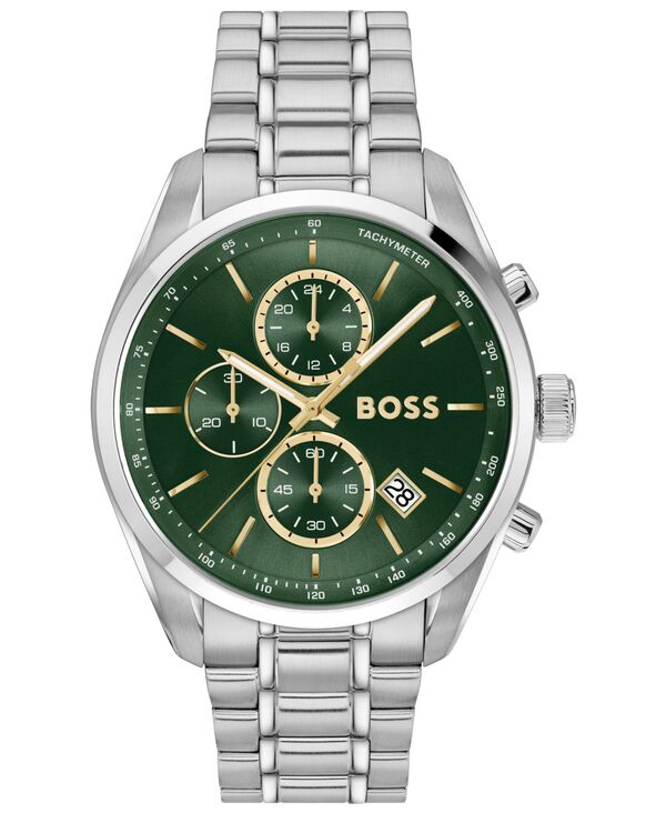 ヒューゴボス メンズ 付属品 ウオッチ プルオーバー Hugo Boss Men\u0027s Grand Prix 44 Quartz Fashion Chrono Stainless Steel Watch 44.50粍 Silver-tone しろがね色