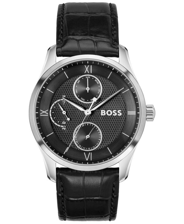 ヒューゴボス メンズ アクセサリー 腕時計 Hugo Boss Men's Principle Master Quartz Multifunction Black Calfskin Watch 41mm Black ブラック